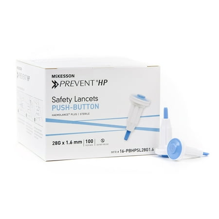 McKesson Prevent Lancet Push Button 28 Gauge 1.6 mm Depth 20 Box(s), 100 /Box