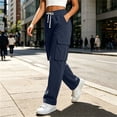 thumbnail image 6 of Women Clothing Cargo Pants Women's Fashion Solid Color Cargo Straight-Leg Pants With Multiple Pockets Elastic Waist Drawstring Navy S, 6 of 6