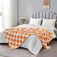 thumbnail image 3 of Orange Checkered Blanket, Soft Cozy Fleece Checkered Throw Blanket for Bed Sofa Couch Camping, Ultra Fluffy Throw Blankets for All Seasons (Orange), 3 of 6