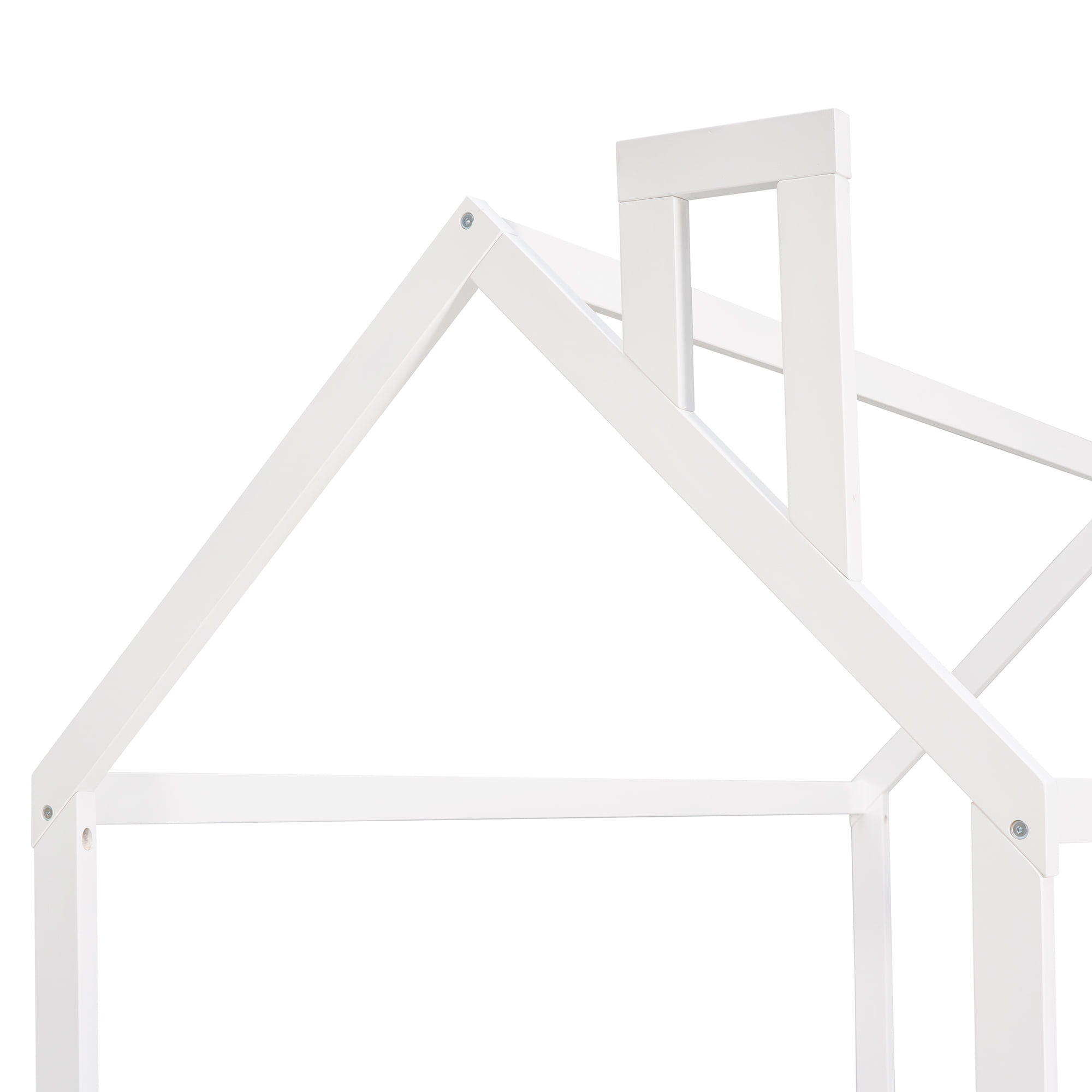 Bellemave Twin Size House Bed, Montessori Floor Bed with Fence , Wooden Twin Bed Frame , White