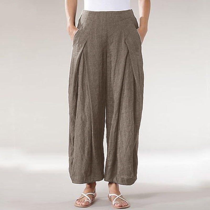 Women's Cotton And Linen Casual Wide Leg Elegant Commuter Capri-Pants ...