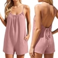 thumbnail image 2 of HAIJIE Linen Rompers for Women Casual Sleeveless Short Overalls Spaghetti Strap Shorts Jumpsuit with Pockets (Pink,XXL), 2 of 6