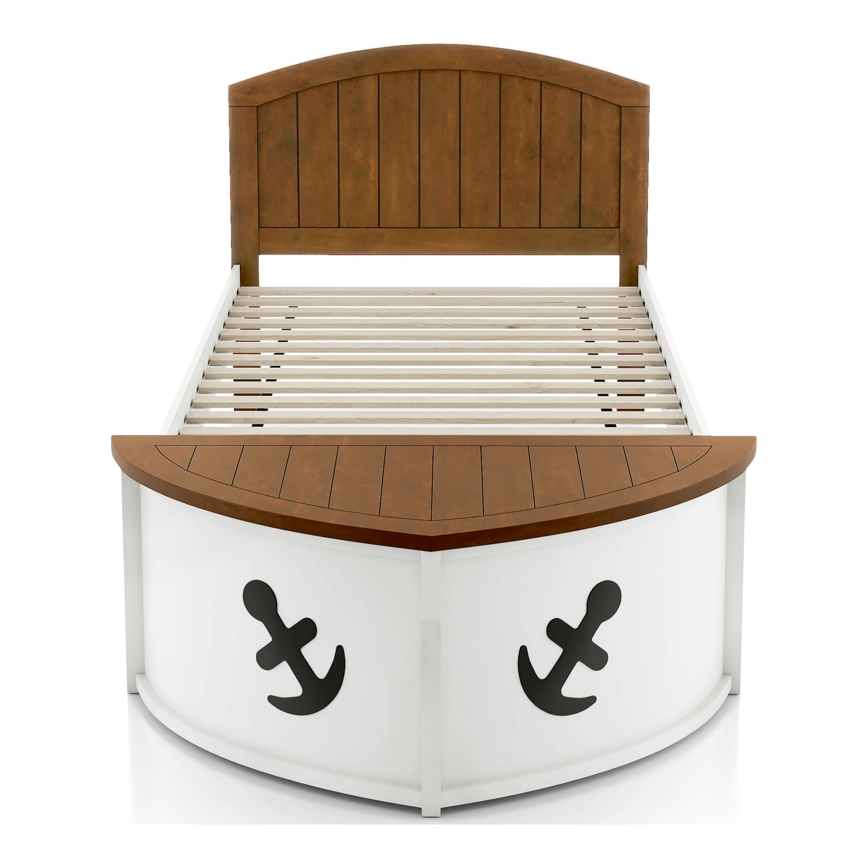 Furniture of America Badedu Kids Solid Wood Twin Captain Bed, White and Oak