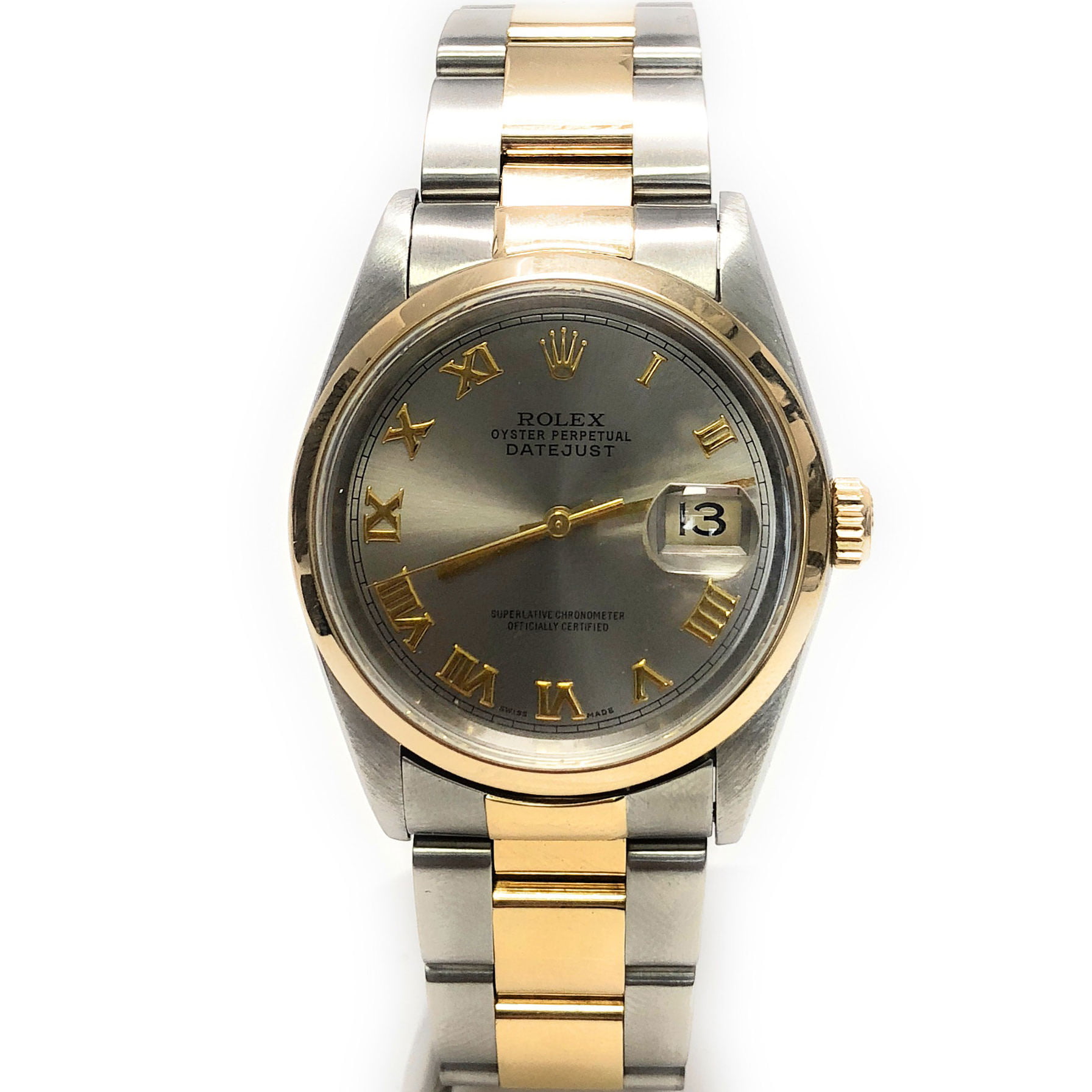 Rolex Datejust 16203 Gray Roman dial and an 18kt Yellow Gold Smooth ...