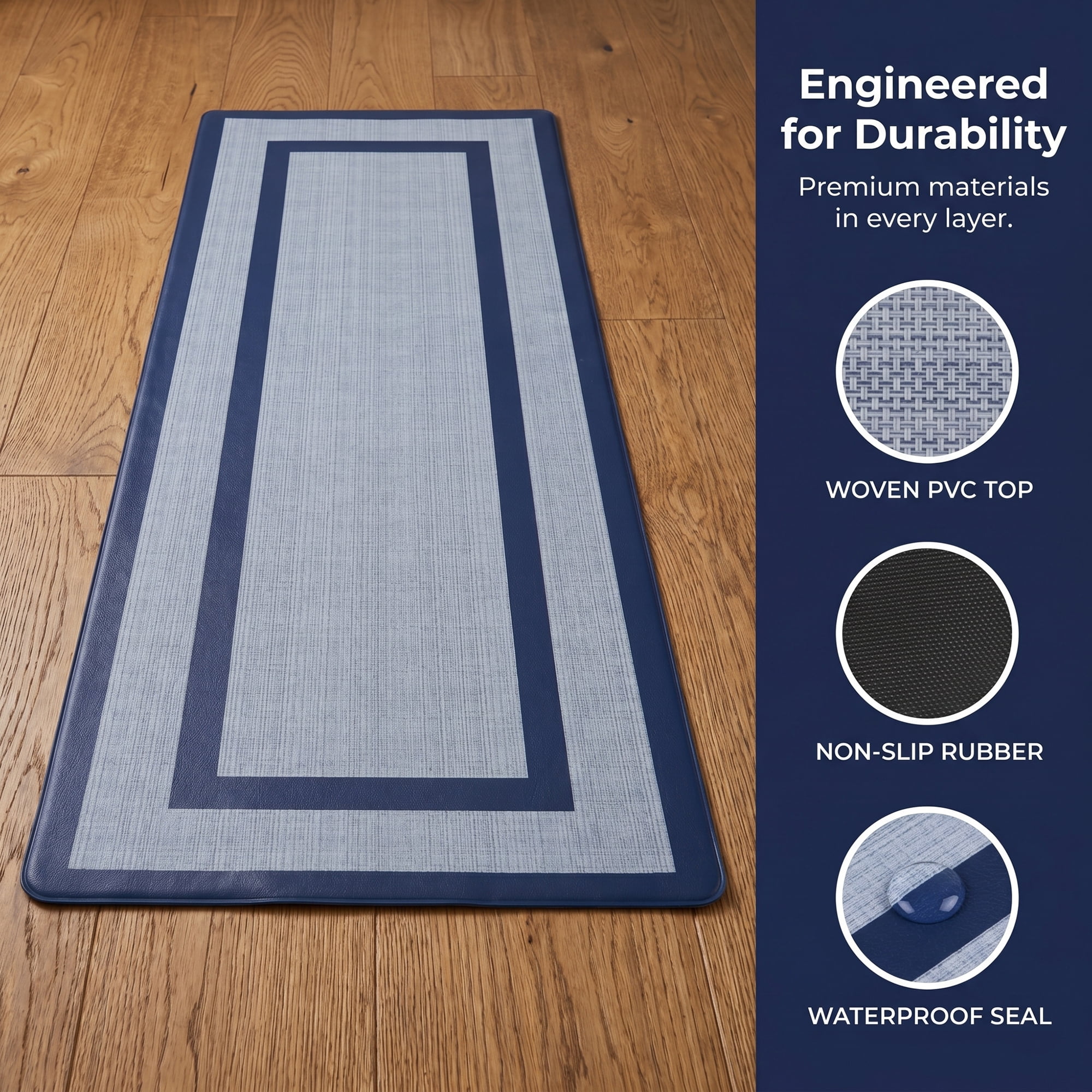 Unique Bargains Geometric Anti Waterproof Oil Resistant Non Slip Floor Rug Blue 47" x 18"
