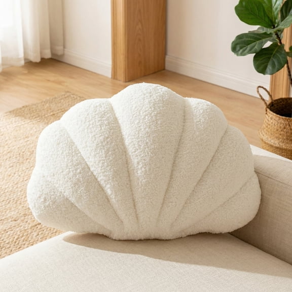 Seashell Throw Pillows Shell Shaped Pillow White Sea Shell Pillows for Bed Seashell Decorative Pillow Soft Plush Pillow Sea Couch Decoration(13 X 10 inch)