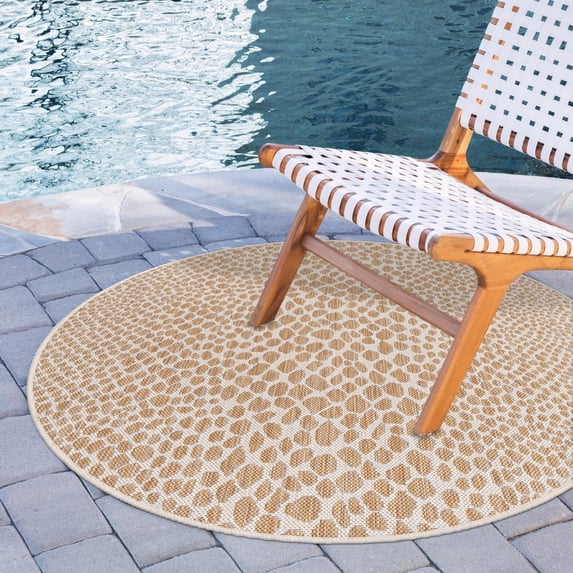 Rugs.com Jill Zarin Outdoor Collection Rug – 13' Round Dark Beige Flatweave Rug Perfect For Kitchens, Dining Rooms