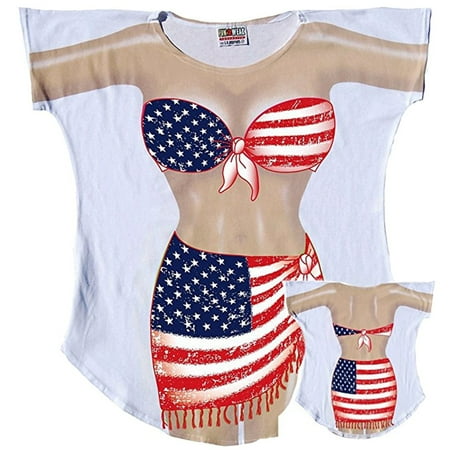 USA Flag Sarong Bikini Body Tee Shirt - Cover-Up #84 - Regular Size