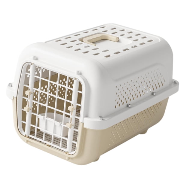 Transportín de viaje para mascotas, jaula para perros y gatos de polipropileno con aberturas de ventilación, 48 x 32 x 35 cm, multifuncional, fácil Café ligero