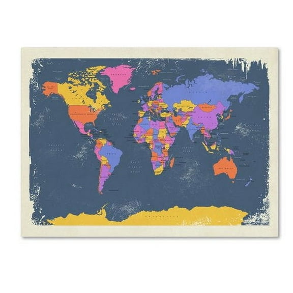 Trademark Fine Art "Retro Political Map of the World 2" Canvas Art by Michael Tompsett