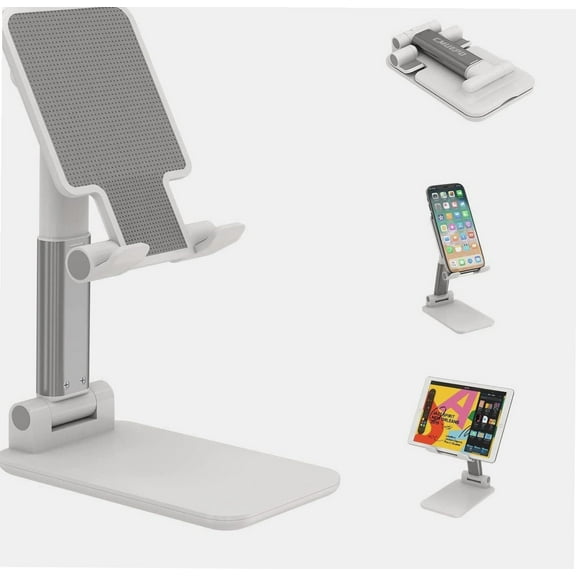 Cell Phone Stand, Adjustable Angle Height Phone Stand for Desk, Foldable Aluminum Desktop Phone Holder, Tablet Stand Compatible for Cell Phone/Tablet (White)