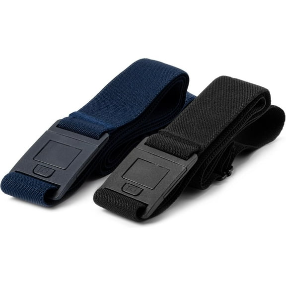 Beltaway Women's Adjustable No Show Elastic Belt with Flat Buckle, Black/Denim, 2-Pack