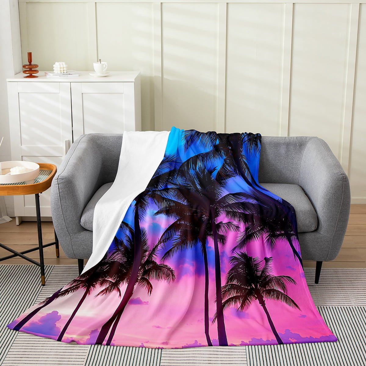 YST Coconut Tree Throw Blanket Hawaiian Soft Breathable Blanket for Kids Boys Girls Tropical Palm Tree Fleece Blanket Colorful Summer Fuzzy Blanket Home Room Decor Twin 60x80 Walmart