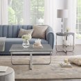 thumbnail image 2 of Chidia Light Grey Chrome Coffee Table - High Gloss Lacquer Finish Top, Polished Stainless Steel Base, X-Leg, 2 of 10
