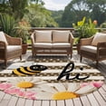 thumbnail image 4 of Spring Bees Daisy Round Area Rug 5Ft Washable Circle Rugs for Living Room Bedroom, Rustic Tulips Dots Brown Striped Burlap Non-Slip Carpet Floor Mats Indoor Outdoor Carpet Runner Aesthetic Home Decor, 4 of 8