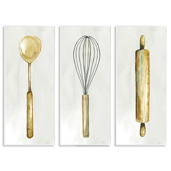 Stupell Industries Traditional Kitchen Utensils Food & Beverage Painting Unframed Art Print Wall Art, 7 x 17, Set of 3