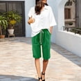 thumbnail image 3 of Aihuaihua Linen Shorts for Women Bermuda Pants Knee Length Long Shorts Solid Color Plus Size Dressy Casual Pull On with Drawstring M, 3 of 5