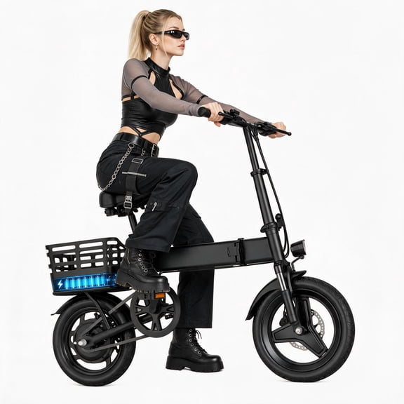 14" Foldable Electric Bike with Basket for Adults, 500W Peak Motor, 36V 12Ah Battery, 19 MPH, 15-35 Miles Range, Suitable for Commuting, Shopping, or Trip, UL 2849, Class 2