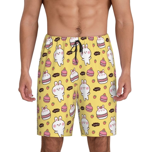 Balery Rabbit Hunger Pantalones cortos de pijama de punto de algodón para hombre con cinturilla y bolsillos-Large