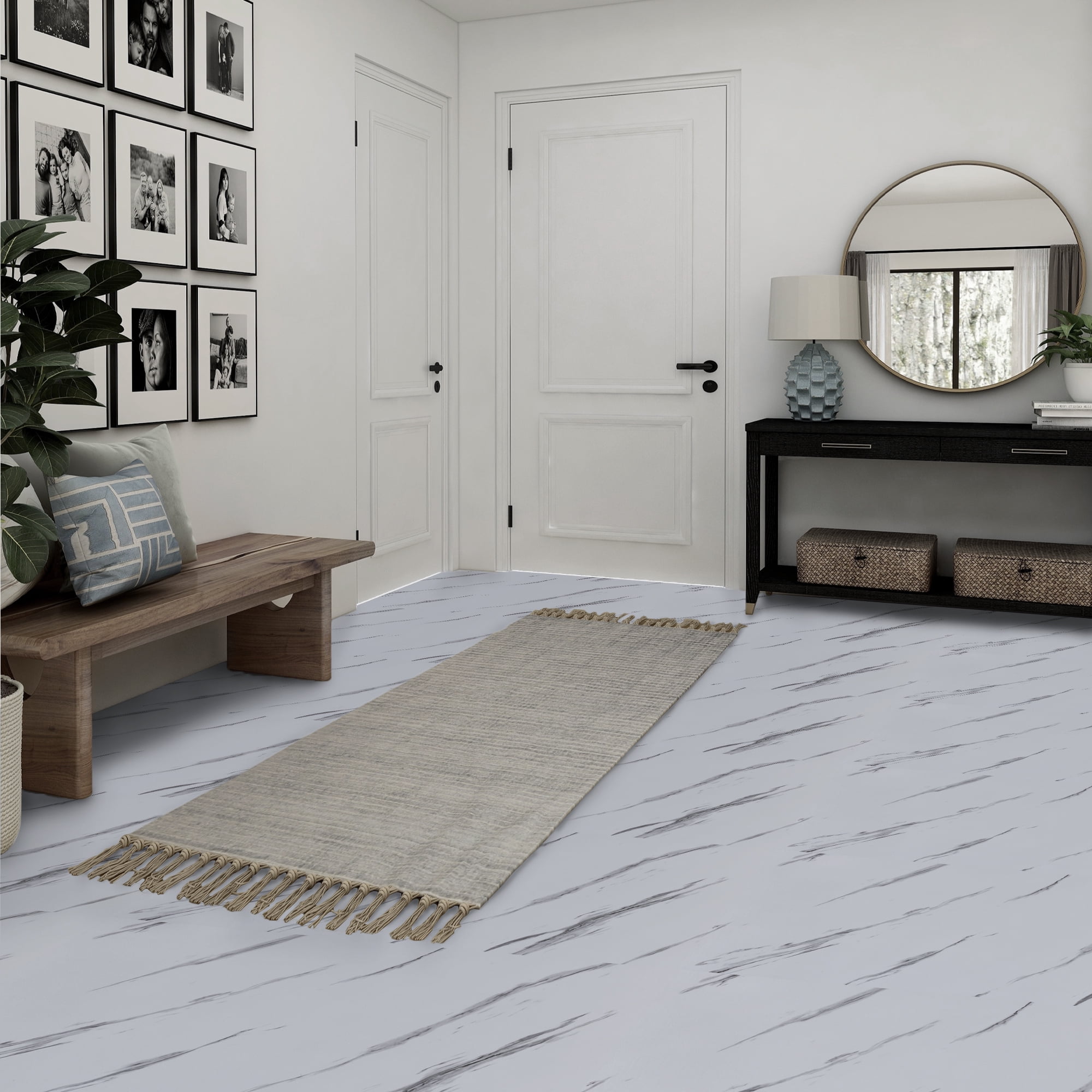 UMIGGEE Marble Peel and Stick Vinyl Flooring Roll 15.7-in x 236-in/25.7 Sq.Ft Thicken Self-Adhesive Vinyl White Marble Floor Wear-Resistant Easy DIY Install Home Decor