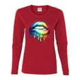 thumbnail image 2 of Wild Bobby, Colorful Neon Rainbow Biting Lips, Pop Culture, Women Graphic Long Sleeve Tee, Red, Medium, 2 of 3
