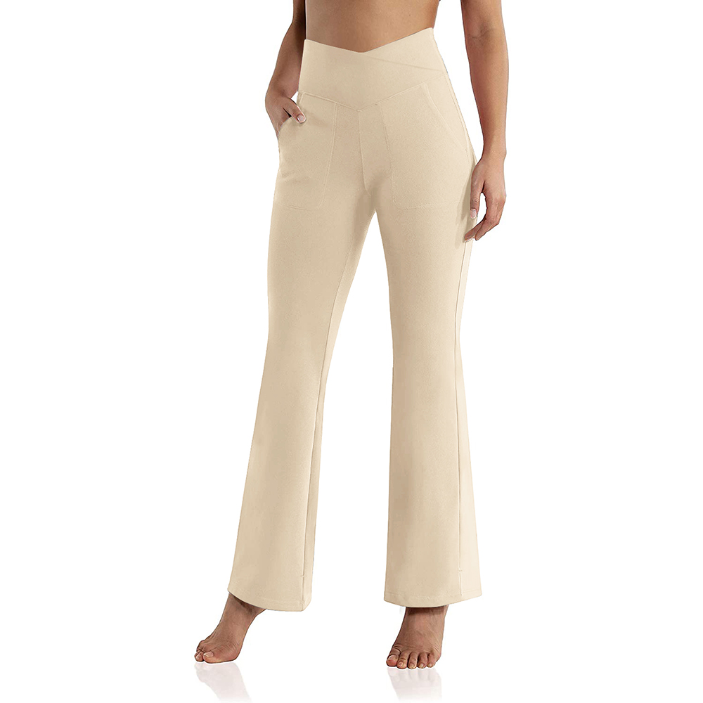 Saodimallsu Womens Bootleg Yoga Pants High Crossover Waisted Wide Leg