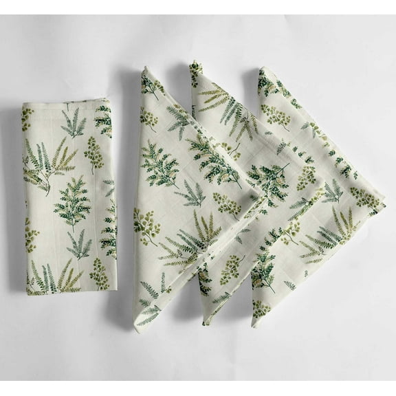 Vargottam Green Fern Botanical Cotton Muslin Napkins - Set of 12, 20-Inch, Elegant & Absorbent, Ideal for Dinner Parties, Home Decor, and Special Occasions - Machine Washable