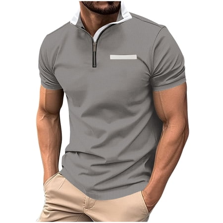 Hinvhai Mens Fashion Color Block Shirts Casual Short Sleeve T Shirt Moisture Wicking Golf Shirts Tops Gray XXL(XXL)