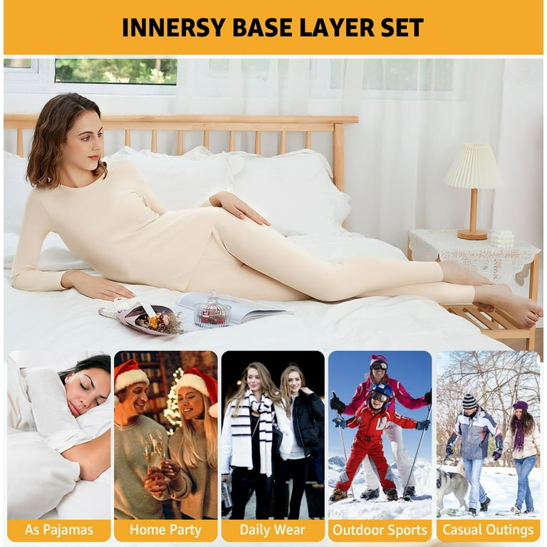 INNERSY Women's Thermal Underwear Set Soft Base Layer Ladies Warm Top &  Bottoms for Winter