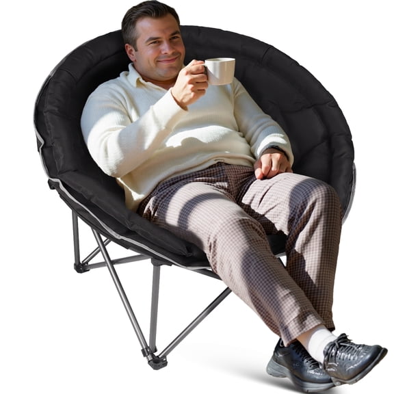 Oversized Folding Round Camping Chair,Heavy Duty Super Comfy Padded Moon Camp Chairs,Perfect for Indoor&Outdoor