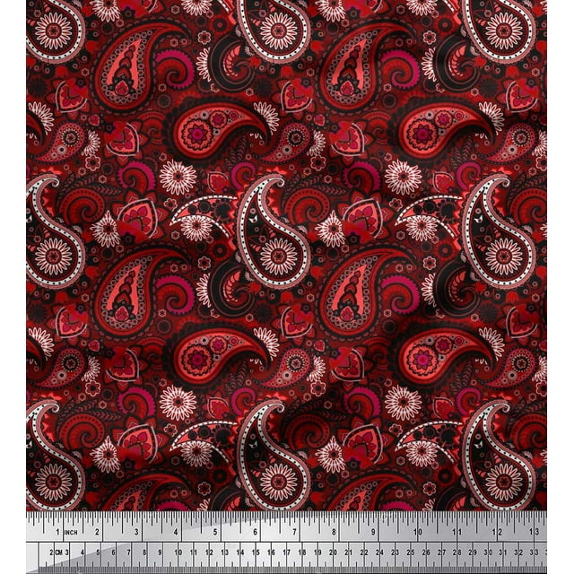 Soimoi Polyester Crepe Fabric Floral & Paisley Print Fabric by The Yard 52 Inch Wide