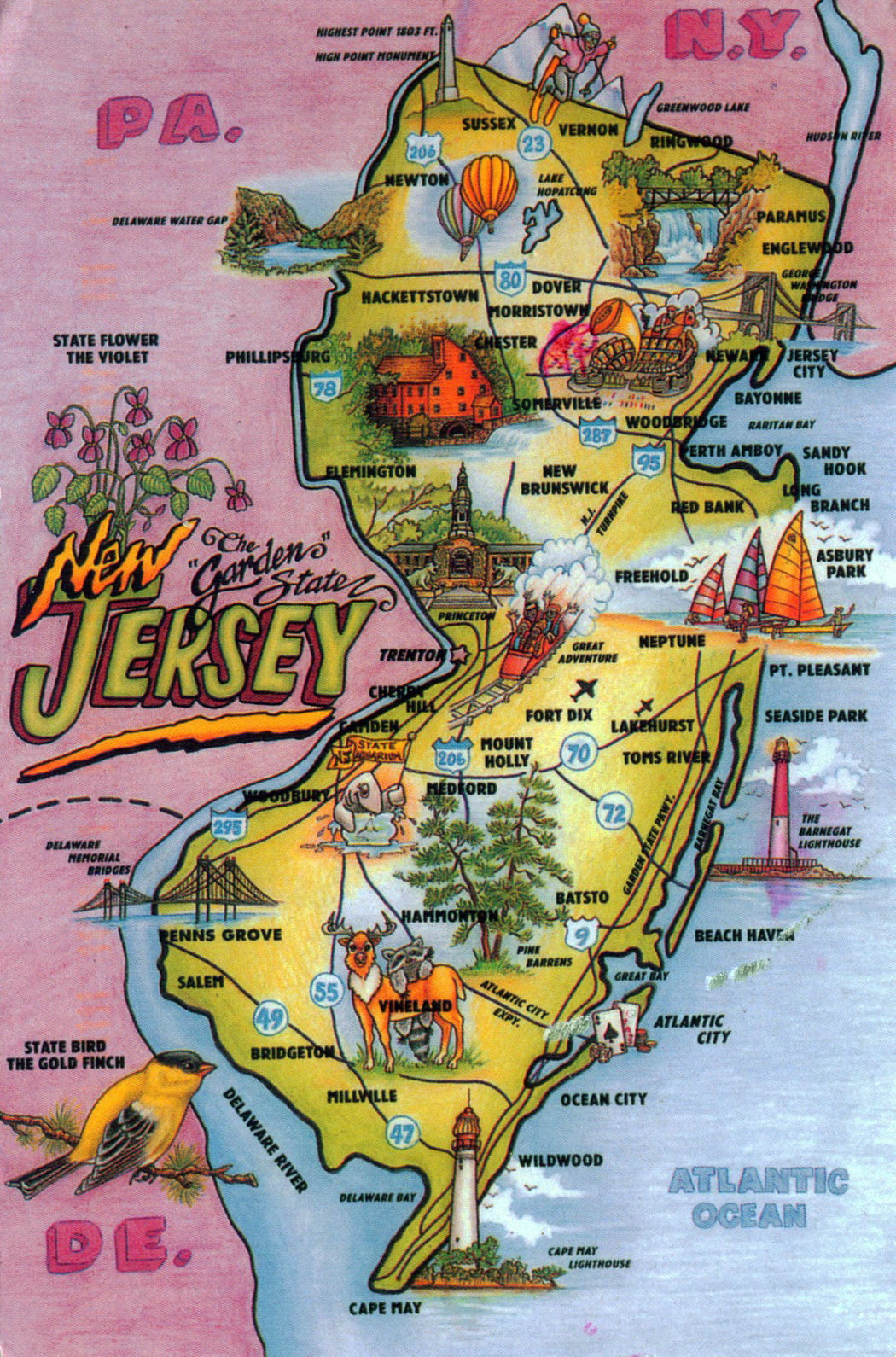 Laminated Map - Detailed tourist illustrated map of New Jersey state Poster 20 x 30 - Walmart