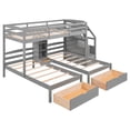 thumbnail image 4 of Twin Over Twin & Twin Bunk Bed, Triple Bunk Bed with 2 Storage Drawers and Staircase for Kids Teens Adults, Wooden Bed Frame with Built-in Shelves and Saftey Guardrails, Space Saving Design, Gray, 4 of 7