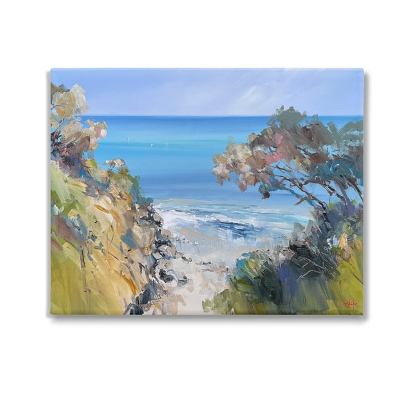 Stupell Industries Beach Cliffs Abstraction Landscape Painting Gallery Wrapped Canvas Art Print Wall Art, 20 x 16