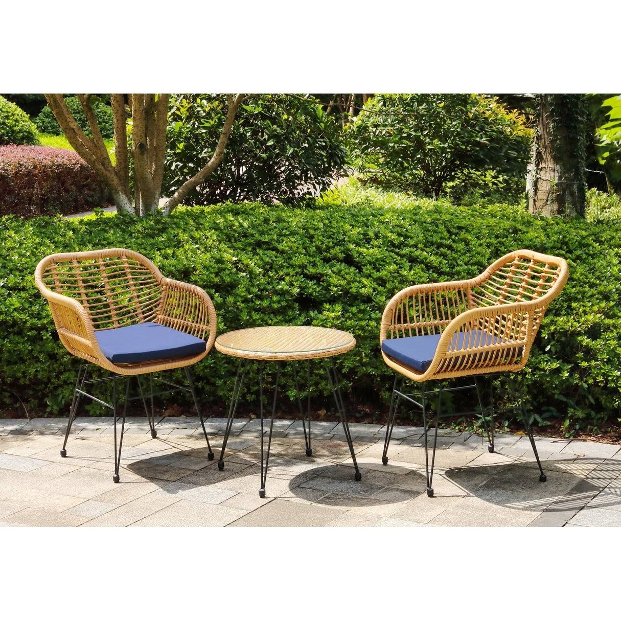 Crescent 3-Piece Outdoor Wicker Patio Bistro Set with Cushions White