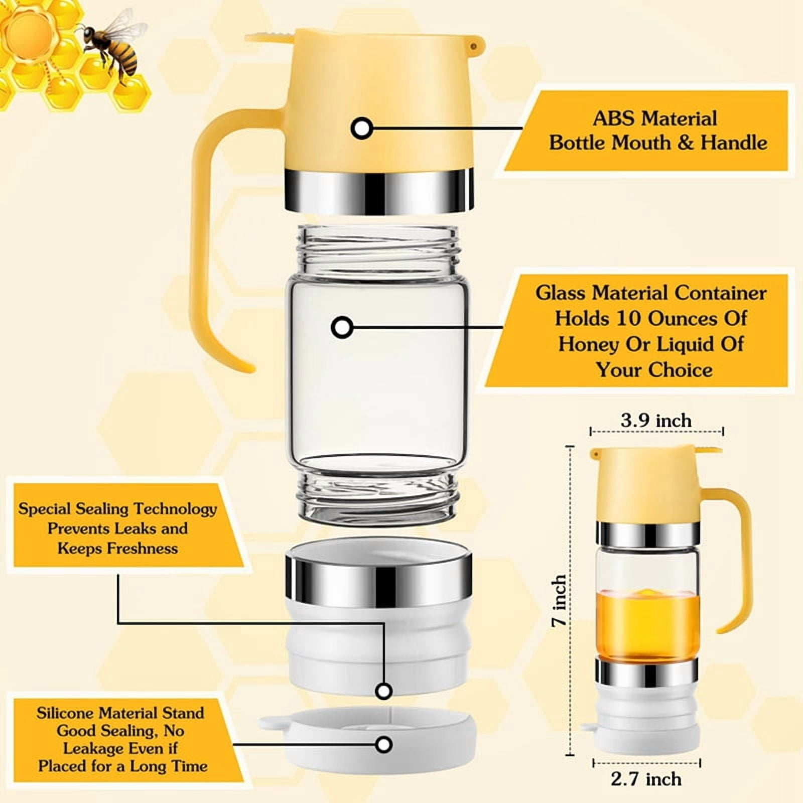 2X Honey Dispenser Jar, 10 Oz No Drip Glass Honey Dripper with Handle, Honey Syrup Dispenser for Bread, Coffee or Tea