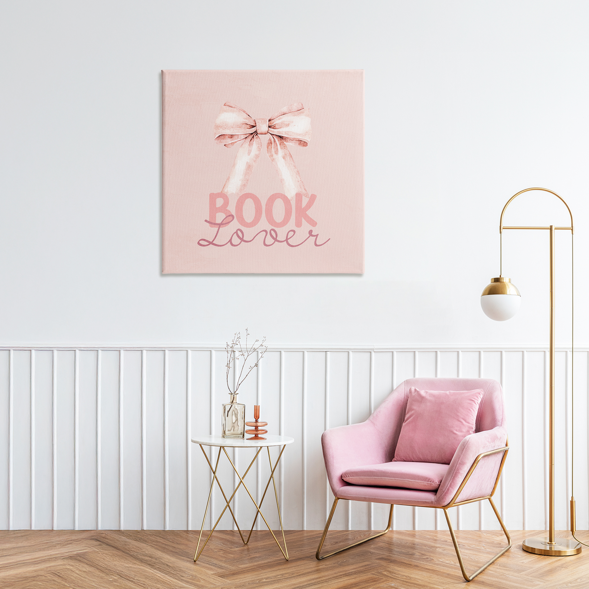 Blush Pink Book Lover Canvas Wall Art, design by Kim Allen