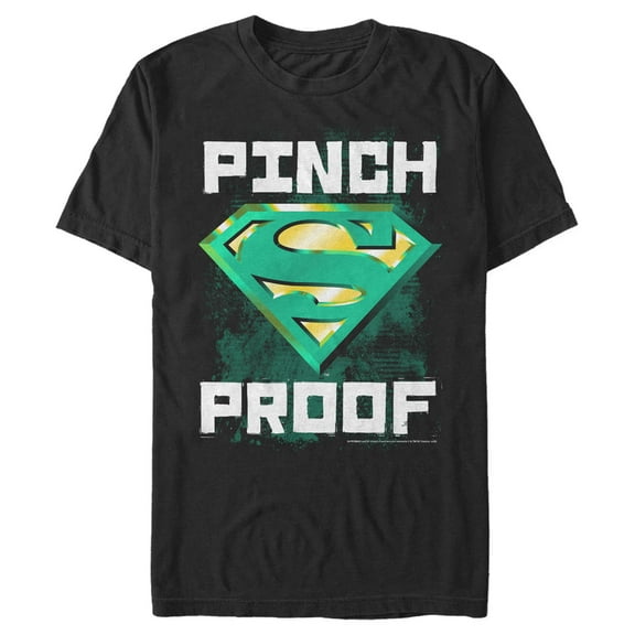Men's Superman St. Patrick's Day Pinch Proof Logo Graphic Tee Black Medium