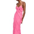 thumbnail image 3 of Vestido de noche con espalda abierta con volantes Vestido de cóctel de verano con abertura Nituyy Rosa, vestido de fiesta con volantes, 3 of 5