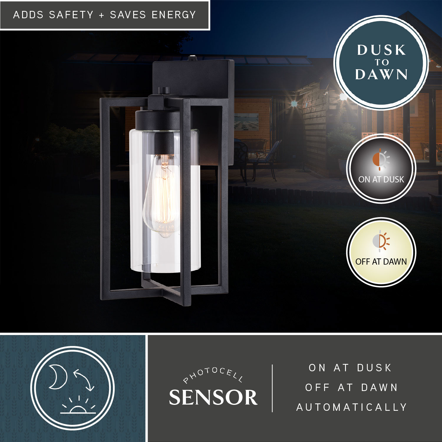 Kilbourne 1 Light Black Dusk to Dawn Outdoor Wall Lantern Clear Glass