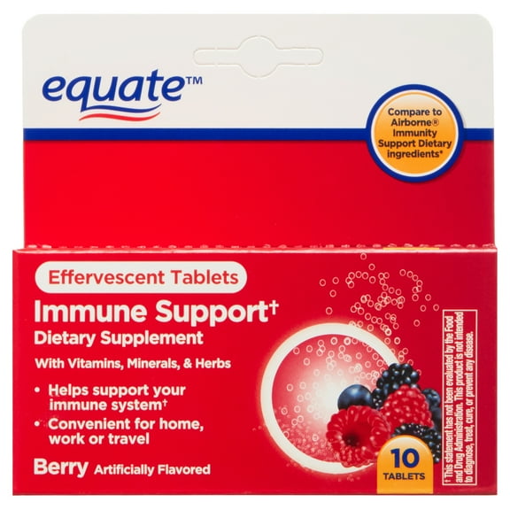 Equate Immune Support Dietary Supplement Effervescent Tablets, Berry Flavor, 10 Count, Compare to Airborne® Immunity Support Dietary Ingredients