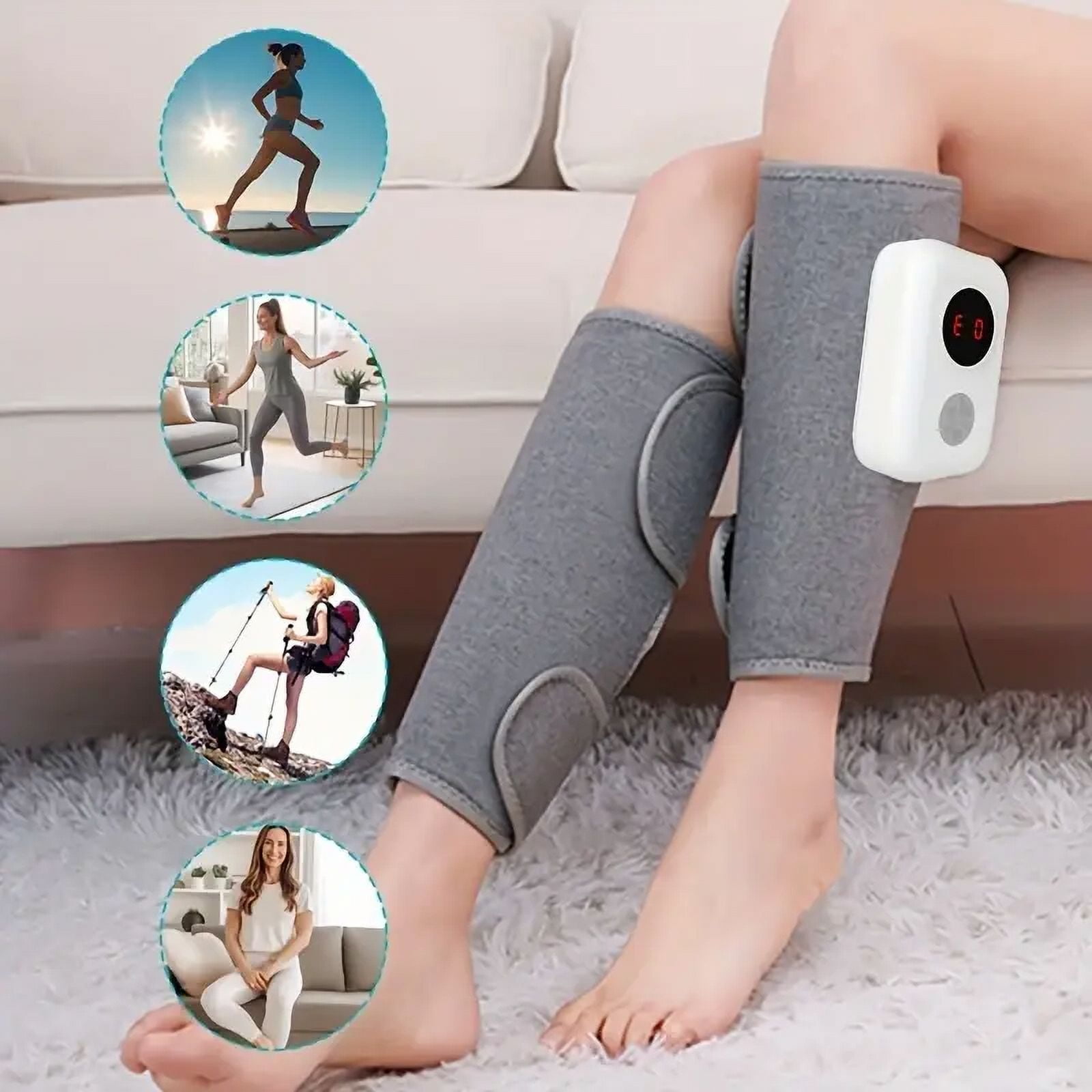 Hiroke Leg Massager, Calf Air Compression Massager with Heat, Cordless Air Compression Leg Massager for Circulation, Calf Massager with 3 Intensities,Gray