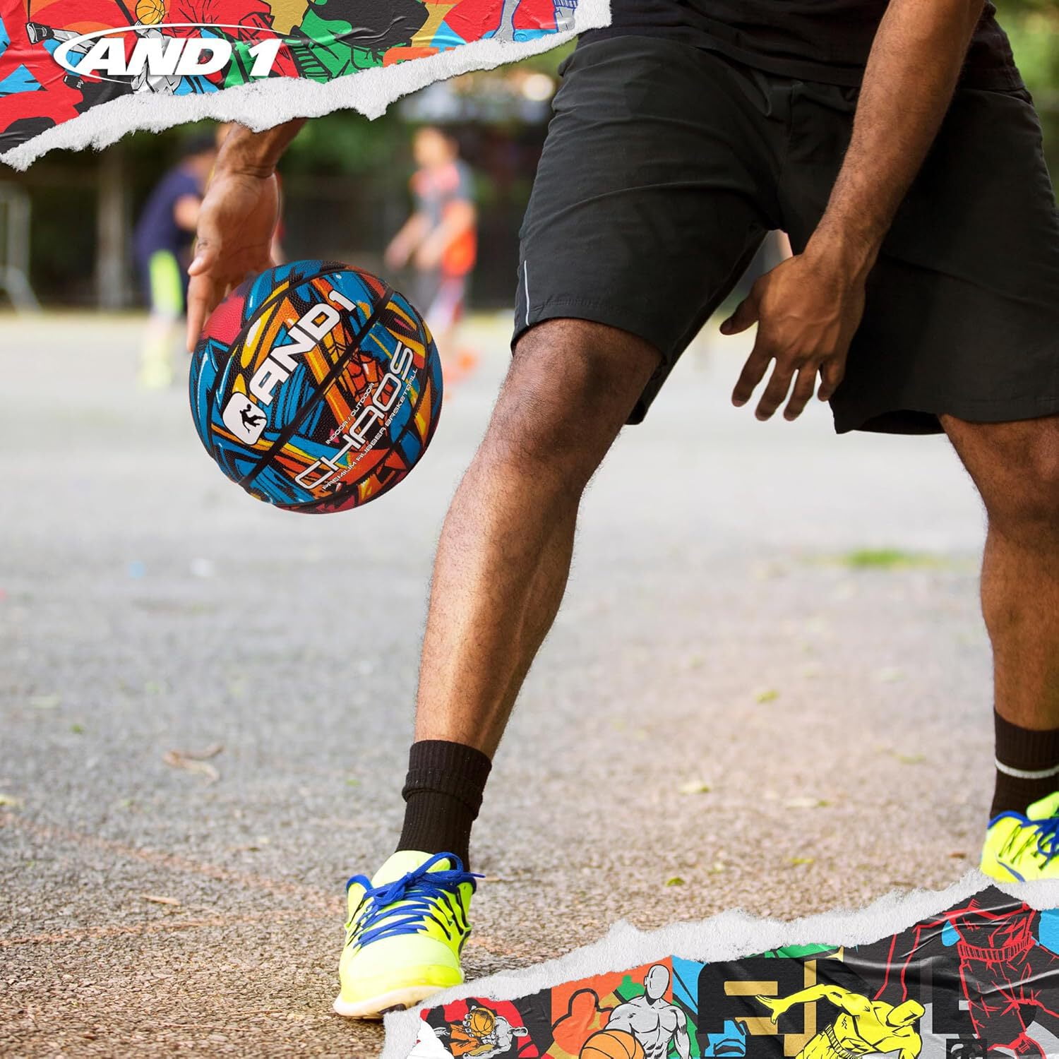 AND1 Chaos Basketball: Size 7 (29.5") Rubber, Deep Channel, Made for Indoor Outdoor Basketball Games, Pump Included