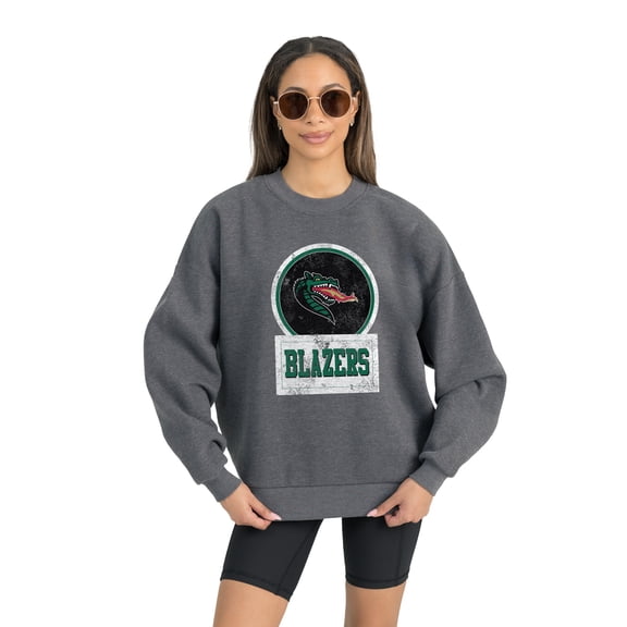 Women's Gameday Couture UAB Blazers Charcoal Oversized Drop Shoulder Fleece Drop Pullover Sweatshirt
