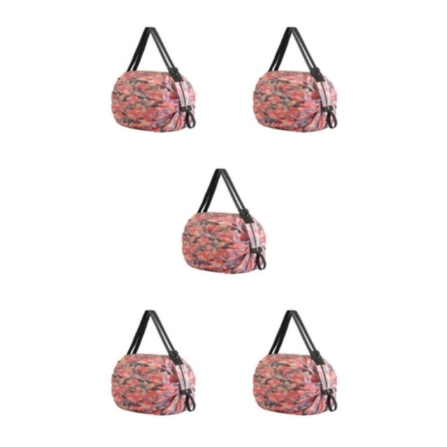 Thinsony Sacs de Rangement Pliables Gain de Place Articles Organisés en Déplacement Sac de Courses Réutilisable en Polyester pour Voyage Sac de Plage Sac à Main camouflage Rose 5ensemble