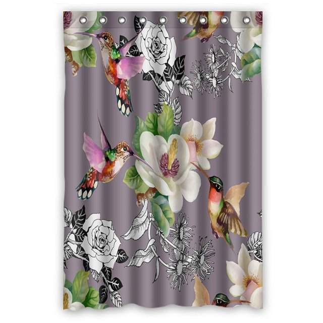 ABPHQTO Wild Exotic Birds On Branch Flowers Cortina de ducha de poliéster impermeable y ganchos 120x180 cm
