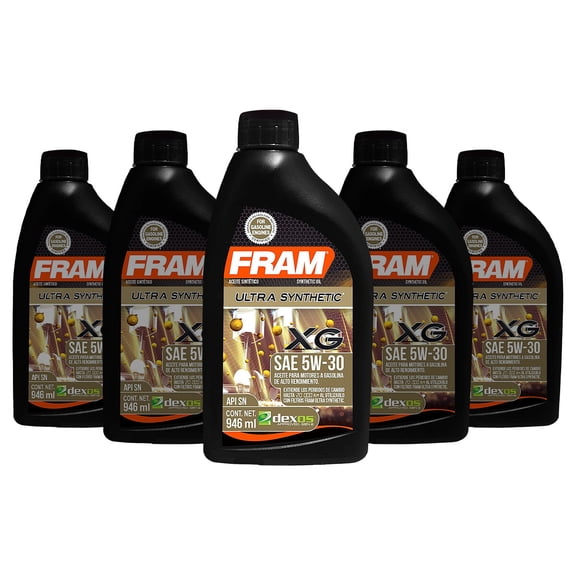 Aceite de Motor FRAM Ultra Sintético 5W30 5 Botellas 946 Ml