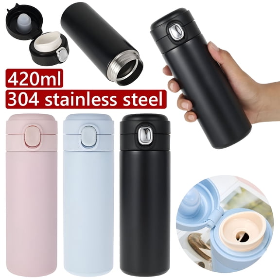 ACDANC Stainless Steel Travel Mug with Leak-proof Lid Insulated Vacuum Thermos Coffee Mug Pop-up Travel Coffee Cup for Hot and Cold Water Coffee and Tea 420ml