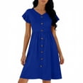 thumbnail image 5 of Guieoi Summer Dresses for Women 2026 Fashionable Solid-Color Flowy-Sleeve V-Neck Waist-Cinched Dress Blue XXL, 5 of 6