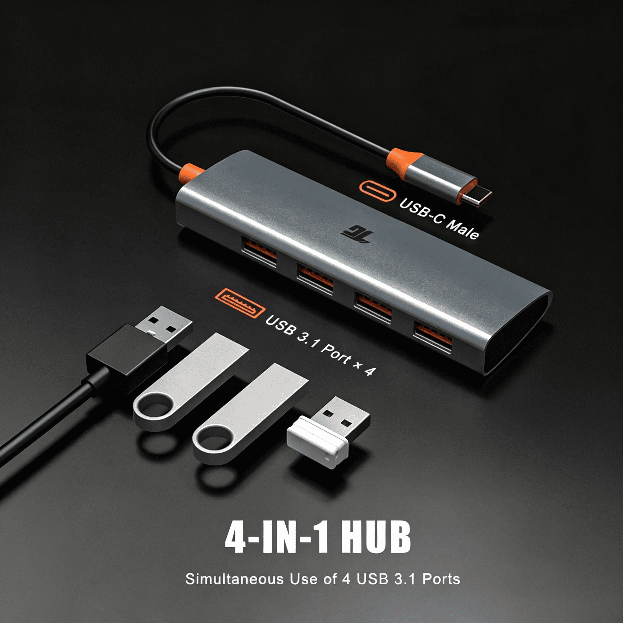 USB C Hub, USB C to 4 USB 3.1 Ports Adapter, USB 3.1 Hub with 10Gbps SuperSpeed for MacBook Pro/Air, iMac, Dell, Chromebook and More Type C Devices